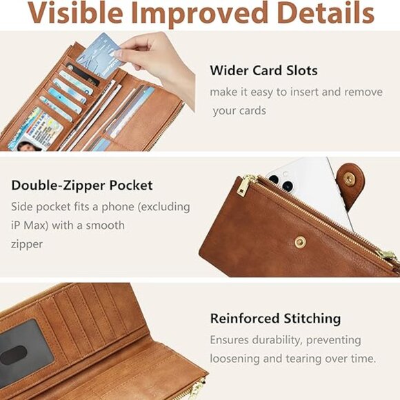 Womens Leather Wallet RFID Blocking Slim Bifold Credit Card Holder - Picture 5 of 6